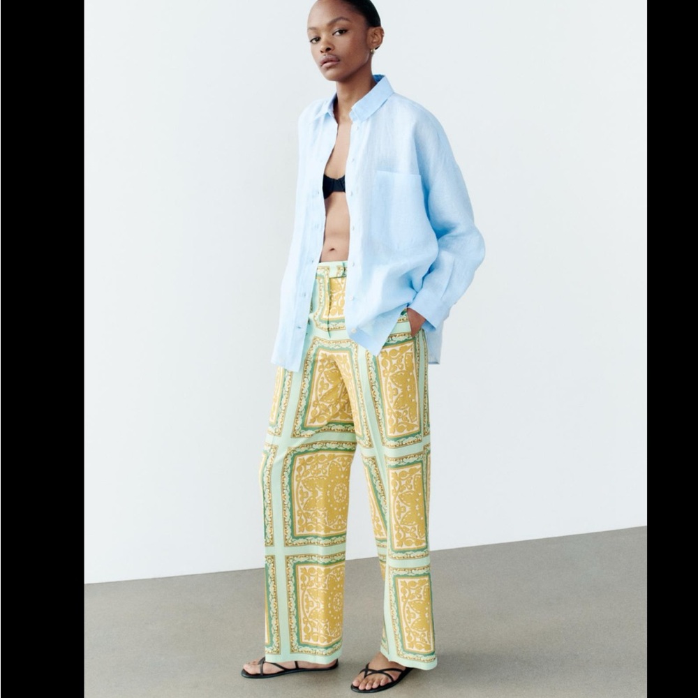 LINEN BLEND PRINTED PANTS - Picture 3 of 10